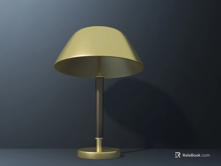 Golden Modern Table Lamp With Dome Shaped Shade And Metal Stem Round Base 3d model 