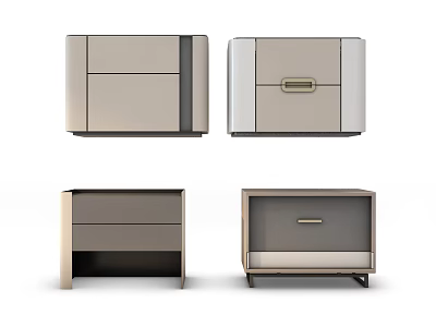 Modern Bedside Tables In Neutral Tones With Drawers And Cabinet Designs 3d model