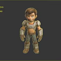Cartoon Style 3D Man Model Wearing Gray Top Blue Pants Brown Boots And Shoulder Armor
