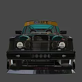 Black Retro Racing Car with Destroyer Rubber Number 21 on Yellow Background