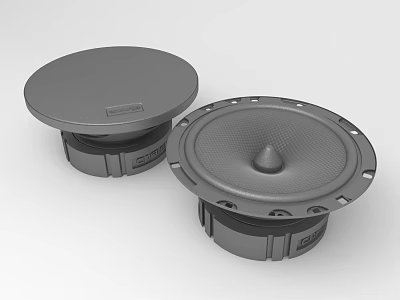 Pair of Modern Gray Round Audio Speakers With Textured Surface And Base Structure 3d model