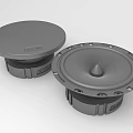 Pair of Modern Gray Round Audio Speakers With Textured Surface And Base Structure