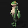 3D Green Frog Model With White Belly Big Eyes And Standing Pose