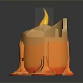 3D Rendered Orange Burning Candle With Melting Wax And Flame