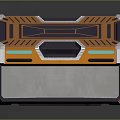 Modern Futuristic Storage Box With Open Lid Orange Interior And Green Accents