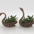 Healthy Green Succulent Plants in Swan Shaped Woven Planters