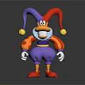 Game Movie Jester Character With Purple Body Red Hat Yellow Beak And Striped Sleeves