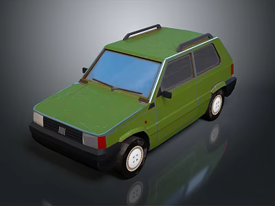 Green Compact Hatchback Car With Blue Windows And Roof Rack 3d model