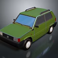 Green Compact Hatchback Car With Blue Windows And Roof Rack