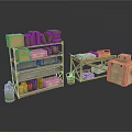 Organized Warehouse Storage Setup With Metal Shelves Wooden Crates And Green Jars