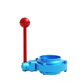 Blue Base Mechanical Component With Red Rod And Spherical Handle 3d model