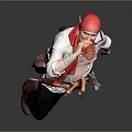 Red Headed Adventurer Drinking From Red Cup With Waist Tools In Gray Background