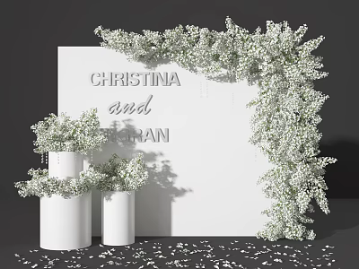 Elegant White Ceramic Vases With Fresh White Floral Blooms And Scattered Petals 3d model