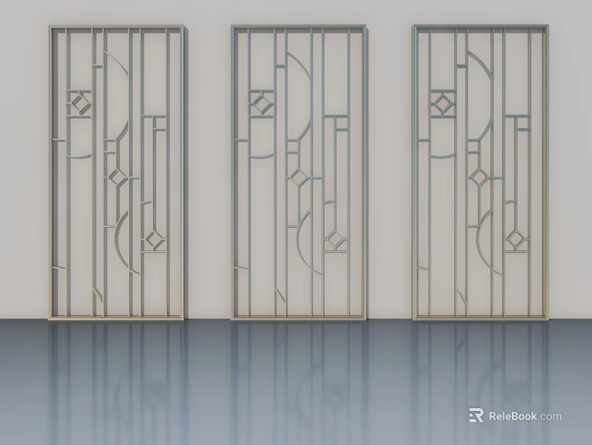 Three Modern Swing Doors With Intricate Geometric Patterns And Decorative Lines 3d model 