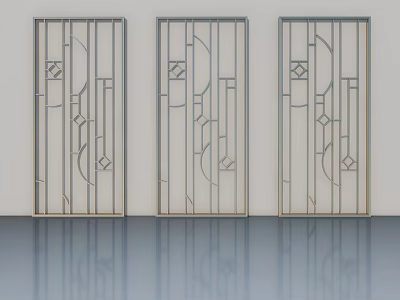 Three Modern Swing Doors With Intricate Geometric Patterns And Decorative Lines 3d model