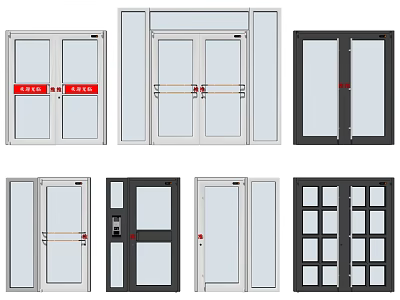 Modern Double Doors With Glass Panels And Multiple Colors For Home Interior 3d model