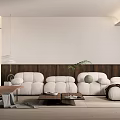 Modern Living Room Interior With White Sofa Wooden Accent Wall Coffee Table And Green Plant