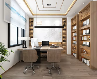 New Chinese Office General Manager Office Desk Nanyang Style Bookcase 3d model