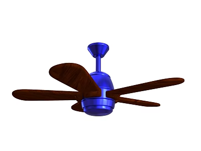 Blue Ceiling Fan With Wooden Blades And Metal Base For Home Living Room 3d model