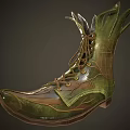 Green and Brown Leather Shoes with Leaf-like Texture Pointed Toe and Laces