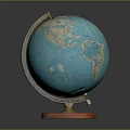Vintage Blue Globe With Red Wooden Base For Educational And Decorative Use