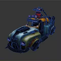 Cyberpunk Style Armored Vehicle Weapon With Yellow Blue Orange Exterior Red Mounted Turret Mechanical Details