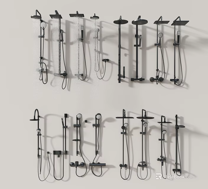 Modern Shower Head Designs With Various Styles Including Handheld And Overhead Options For Bathroom 3d model 