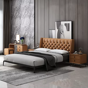 Modern Background Double Bed Side Orange Low Angle 3d model
