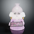 Adorable Pink Creature Character With White Hair Wearing Hat Holding Baking Tray Of Pink Desserts