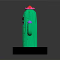 Cartoon Green Cactus With Smiling Face Red Flower And Purple Decorations In Square Green Pot