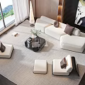 Modern Sofa Coffee Table Combination Interior With White Sofa Decorative Pillows And Area Rug 3d model