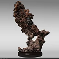 Natural Wooden Decorative Ornament Set With Root Shaped Base And Small Bird Accent