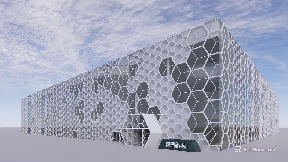 Stunning Modern Olympic Venue Architecture With Hexagonal Glass Facade And Unique Design Elements 3d model