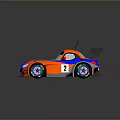 Children Playing with Colorful Orange Blue Toy Race Car Featuring Tail Wing and Number 2