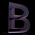 Illuminated 3D Letter B With Neon Striped Design Purple Blue Glow On Black Background