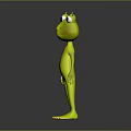 Cute Green Cartoon Frog 3D Model Standing With Big Eyes And Smiling Expression