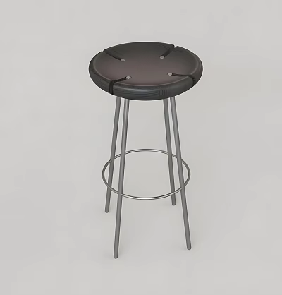 Black Padded Seat Bar Stool With Metal Legs And Footrest Ring 3d model