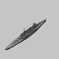 Gray Military Battleship Warship With Turrets Funnels Mast And Bridge Sailing On Sea
