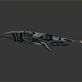 Futuristic Green And Gray Spaceship Model With Mechanical Wings And Engine Details