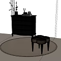 Black Traditional Style Dresser With Drawers Decorative Vase Tray Photo Frame And Accent Stool
