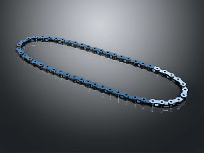 Shiny Blue Metal Link Chain with Industrial Style on Black Reflective Background 3d model