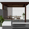 Modern Garden Pavilion With Black Frame Glass Skylight White Wall Outdoor Seating And Green Plants