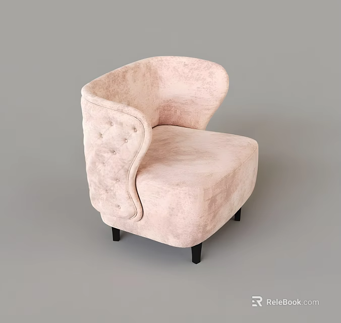 Pink Velvet Accent Chair with Curved Arms Button Tufted Back and Black Legs 3d model 