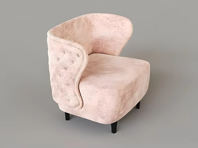 Pink Velvet Accent Chair with Curved Arms Button Tufted Back and Black Legs 3d model