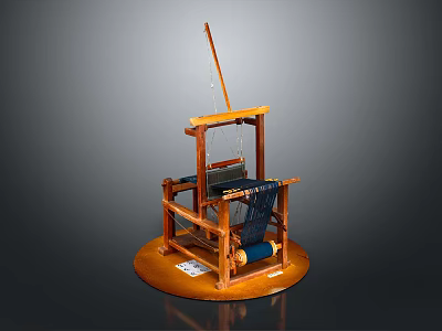 Traditional Wooden Loom Handcraft Tool For Household Weaving Craft With Spool And Circular Base 3d model