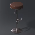 Brown Cushioned Bar Stool With Metal Frame Round Base And Footrest