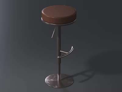 Brown Cushioned Bar Stool With Metal Frame Round Base And Footrest 3d model