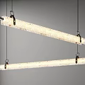 Two Long Rectangular Beige Textured Chandeliers With Metal Brackets Hanging