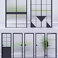 Modern Glass Doors With Geometric Patterns And Black Frames For Interior Design 3d model