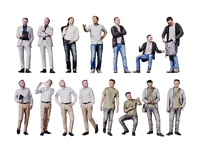 Multiple Men In Various Poses Standing And Sitting With Casual Formal Attire 3d model